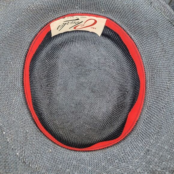 Mr Charles Vintage Navy Feathered Women's Hat With Net Veil Church Derby Straw - Picture 11 of 14